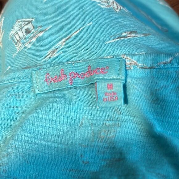 Fresh Produce women's boxy pullover Size Medium Hawaiian Print Split Neck Blue‎ - Picture 7 of 8